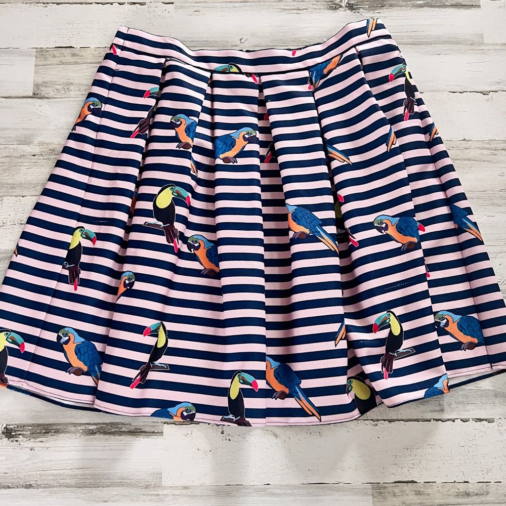Eloquii Pleated A Line Skirt Hawaiian Tropical Birds Striped Size 24